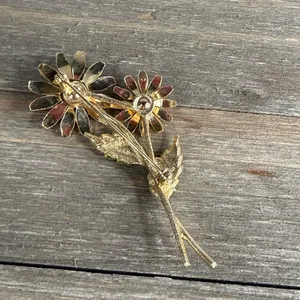 VTG Lisner Enamel Sunflower Brooch Gold Tone Daisy Floral Pin Autumn Harvest thumbnail 8