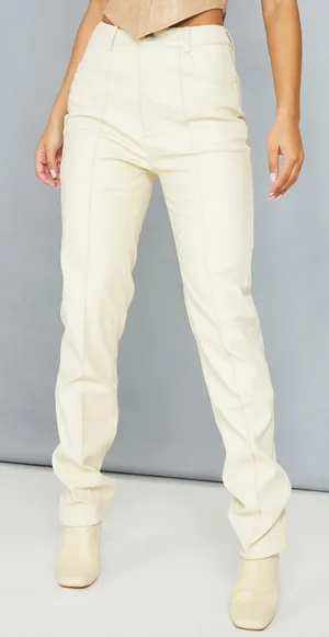 Pretty Little Thing Cream Leather Pants thumbnail 5