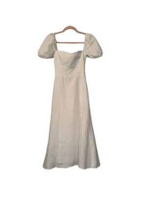 Reformation Denver White Linen Open Back Puff Sleeve Romantic Midi Dress Size 0 thumbnail 7