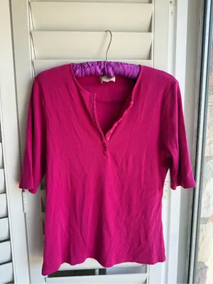 Sezane Fuchsia Short Sleeve Ribbed Polo Top thumbnail 3