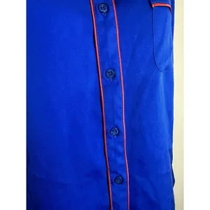 Piamita Cobalt Blue Silk Pajama Blouse with Red Piping - Size‎ XS thumbnail 3
