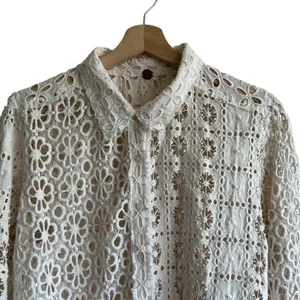Free People FP One Yesenia Blouse M Crochet Embroidered Button Down Ivory Boho thumbnail 5