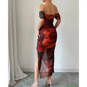NEW Off-Shoulder Bodycon Ruched Slit Midi Dress L thumbnail 2