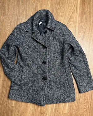 London Fog Womens Black White Herringbone‎ Button Front Pea Coat Jacket Size M thumbnail 1