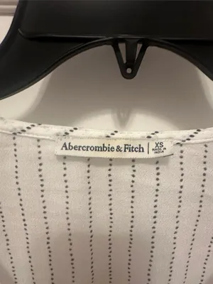 Abercrombie & Fitch White Blouse with Navy Pinstripes and Peplum Hem thumbnail 2