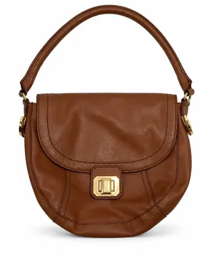 Juicy Couture Brown Leather Shoulder Bag Gold Turn Lock Hobo Saddle Bag thumbnail 1