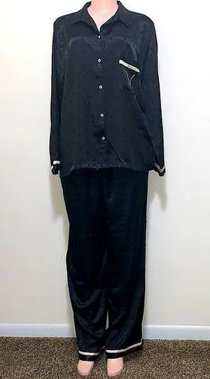 Victoria's Secret black silky polka dot black woman pajama set size XL drawstring thumbnail 1