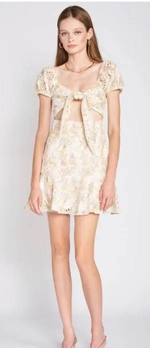 En Saison Floral Eyelet Mini‎ Dress Puff Sleeve Cottagecore XS Boho thumbnail 1