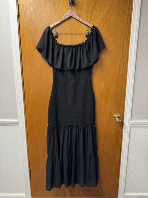 Baltic Born Amalfi Smocked Off Shoulder Long Maxi Mermaid Ruffle Dress Black XL thumbnail 13