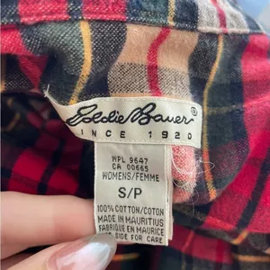 Vintage Eddie Bauer‎ Plaid Half Zip Flannel Sweater Top Sz S Red Granola Outdoor thumbnail 5