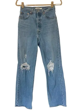 Levi’s Ribcage Straight Jeans Button Fly Womens 27 Distressed thumbnail 1