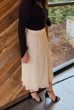Womens Champagne Midi Length Pleated Skirt In Size Small thumbnail 6