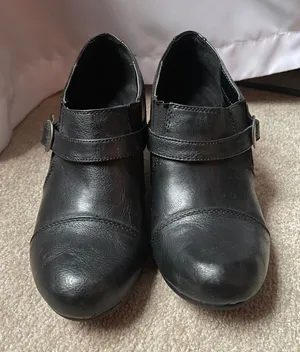 Jasmine Vintage Black Vegan Leather Slip-On Mules with Buckle Strap thumbnail 1