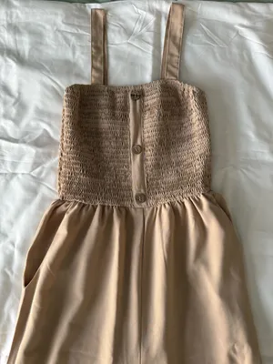 Tan Jumpsuit With Button Detail And Pockets thumbnail 2