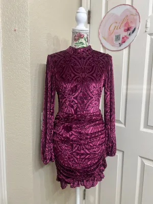 NWT VICI Salem Ruched Velvet Mini Dress Purple Burgundy size S thumbnail 2