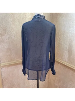 Abercrombie Fitch Women BLUE Chiffon Roll Tab Button Up Shirt Sheer Blouse Top M thumbnail 6