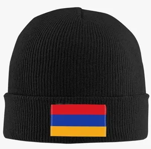 Black Knit Beanie with Armenian Flag Logo Design thumbnail 1