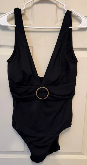 Ralph Lauren Women's Deep V-neck Black One Piece Swimsuit Sz‎ 14 thumbnail 1