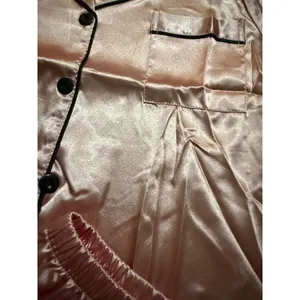NIB- Pink Satin Pajama Set Short Sleeve Button Down Shorts Sleepwear Medium thumbnail 3