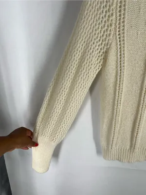 Open-Knit‎ Crewneck Sweater in Cream - Women's thumbnail 3