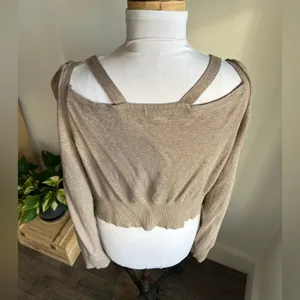 Anthropologie Moth Cardigan Sweater Tan Shoulder Cutout Size S thumbnail 6