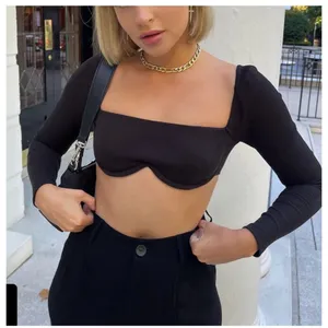 Princess Polly 10 Black‎ Wired Straight Neckline Becca Long Sleeve Crop Top thumbnail 1