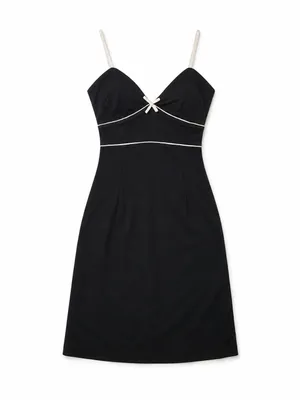 Vintage 90s Express Black Contrast Trim Bow Slip Dress Size 6 thumbnail 2