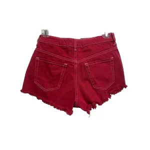 PacSun Red Denim Shorts Raw Hem Size 25 Mid Rise Zip Pockets‎ thumbnail 4