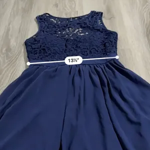 Lulus Romantic Tale Navy Blue Crochet Lace Open‎ Back Mini Skater Dress Size M thumbnail 12