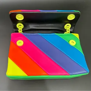KURT GEIGER Brixton Neon Rainbow Quilt Leather Chain Shoulder Crossbody NO LOCK! thumbnail 8