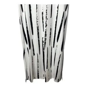 Noracora Abstract Stripe Maxi Dress Medium V-Neck Side Slit Black White‎ NWT thumbnail 9