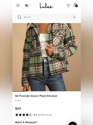 Lulus Women’s Sit Fireside Green Plaid Shacket Size XS thumbnail 3