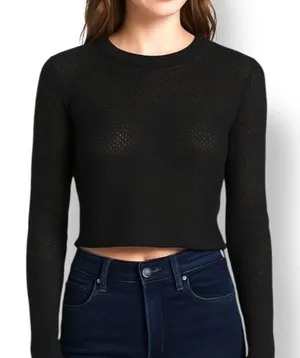 Nordstrom Abound Black Open Weave Neutral Pullover‎ Knit Cropped Sweater Minimal thumbnail 1