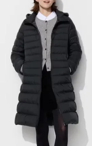 Uniqlo Women’s Ultra Light Down Long Coat Hooded in Black L thumbnail 1