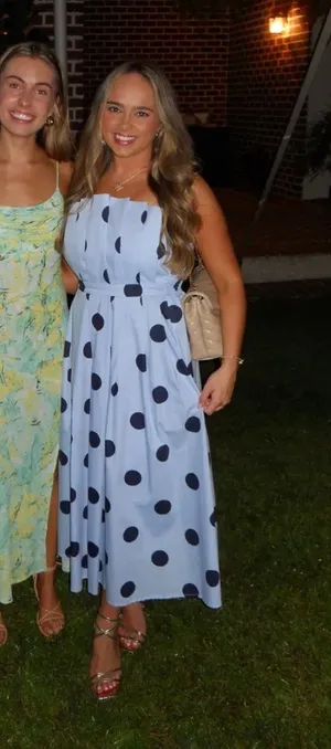 Light Blue and Navy Polka Dot Midi Dress thumbnail 1