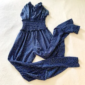 Max Studio Smocked Waist Jumpsuit Womens‎ Size S Blue Floral Ruffle Cap Sleeve thumbnail 7