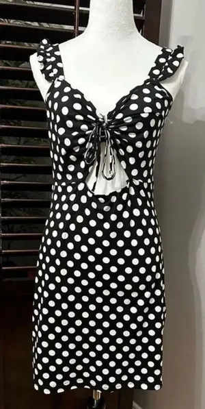 NWOT VERO MODA Polka Dot Tie Dress, Large thumbnail 1