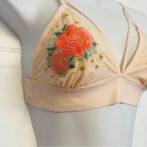 PINK Victoria's Secret Bralette Sz Small Peach Floral Embroidered‎ Star Mesh NEW thumbnail 2