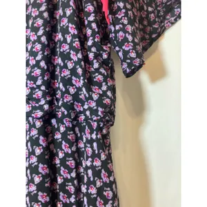 Free People Purple Pink Floral Asymmetrical Cold Shoulder Tie Mini Dress Large thumbnail 8