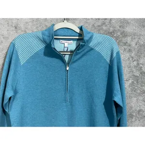 Peter Millar Quarter Zip Pullover Large Gypsy Blue Striped Preppy Nautical NWT thumbnail 2
