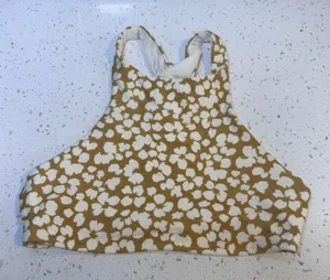 Aerie Womens Floral High Neck‎ Racerback Crop Bikini Top Mustard Yellow Medium M thumbnail 1
