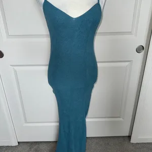 Teal Knit Spaghetti Strap Dress Blue Size M thumbnail 4