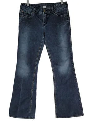 Silver Jeans Womens 32x31.5 ‎ Aiko Bootcut Flare Stretch Distressed Destroyed thumbnail 1