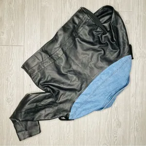 For her nyc hybrid moto jacket pleather & denim jean mixed xl motorcycle jacket thumbnail 5