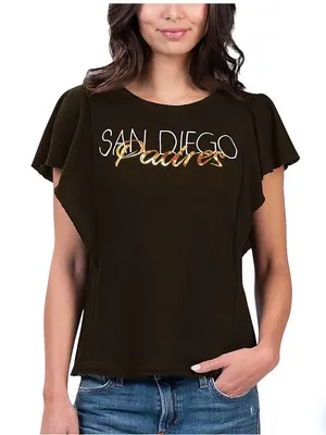 San Diego Padres Ruffle Sleeve cropped Sweatshirt sequin bling Tee raw hem L thumbnail 1