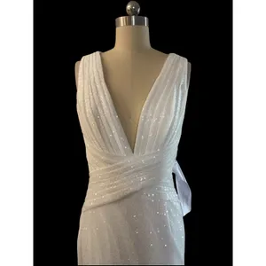 NWT IEENA for Mac Duggal White Sequin Wrap Gown Size 4 Style 26598 thumbnail 5