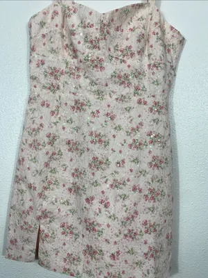 Storia pink floral lace and sequin corset-style mini dress, Size M 100% Rayón thumbnail 4