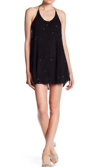 Free People Intimately Just Watch Me Slip Sequin Halter Dress Black thumbnail 1