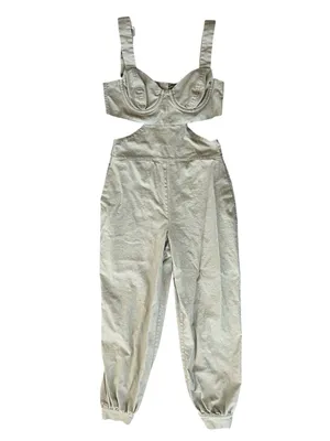 Majorelle Revolve Ameera Linen Cotton Structured Bodice Jumpsuit Taupe Green thumbnail 11