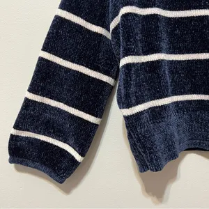 Luv Lane Striped Chenille Knit Sweater Dark Blue White Crewneck S thumbnail 6